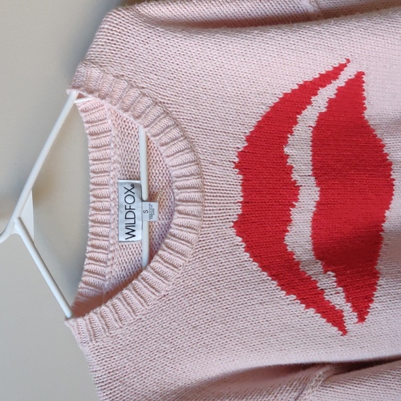 NWT WILDFOX Luna Lip Frayed-Hem Cotton Sweater Pink Small - Picture 4 of 13